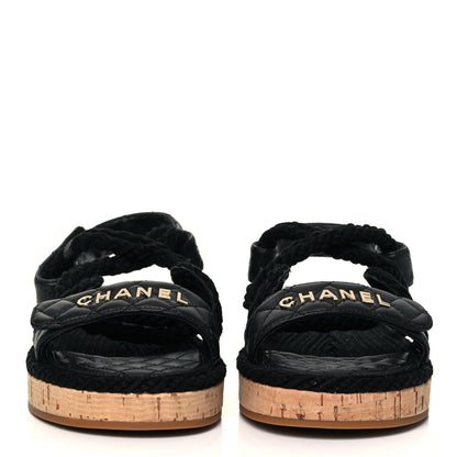 Chanel Cord Lambskin Quilted Logo Sandals 39 Black 2 of 8