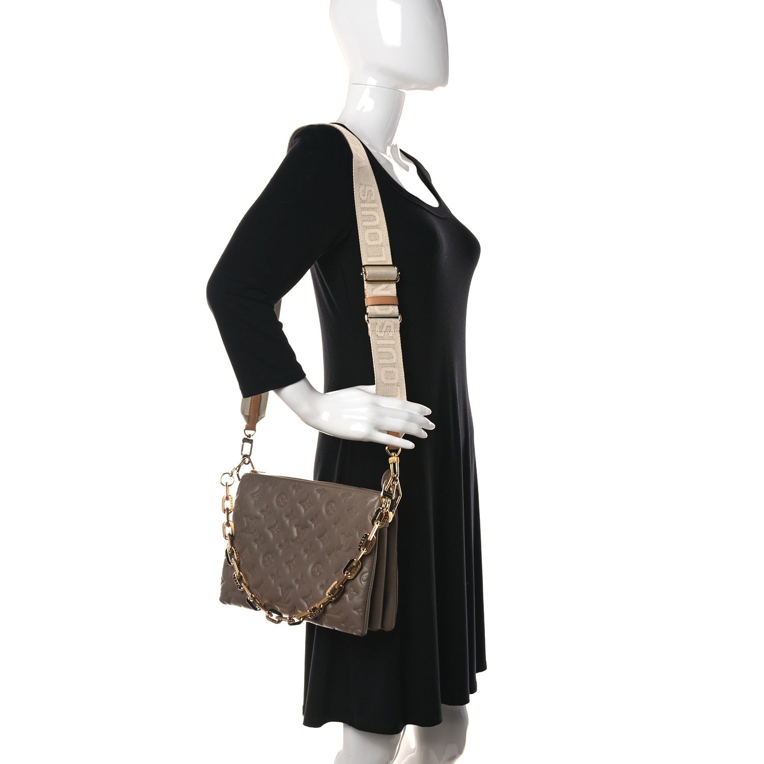 Louis Vuitton Lambskin Embossed Monogram Coussin PM Taupe 2 of 13