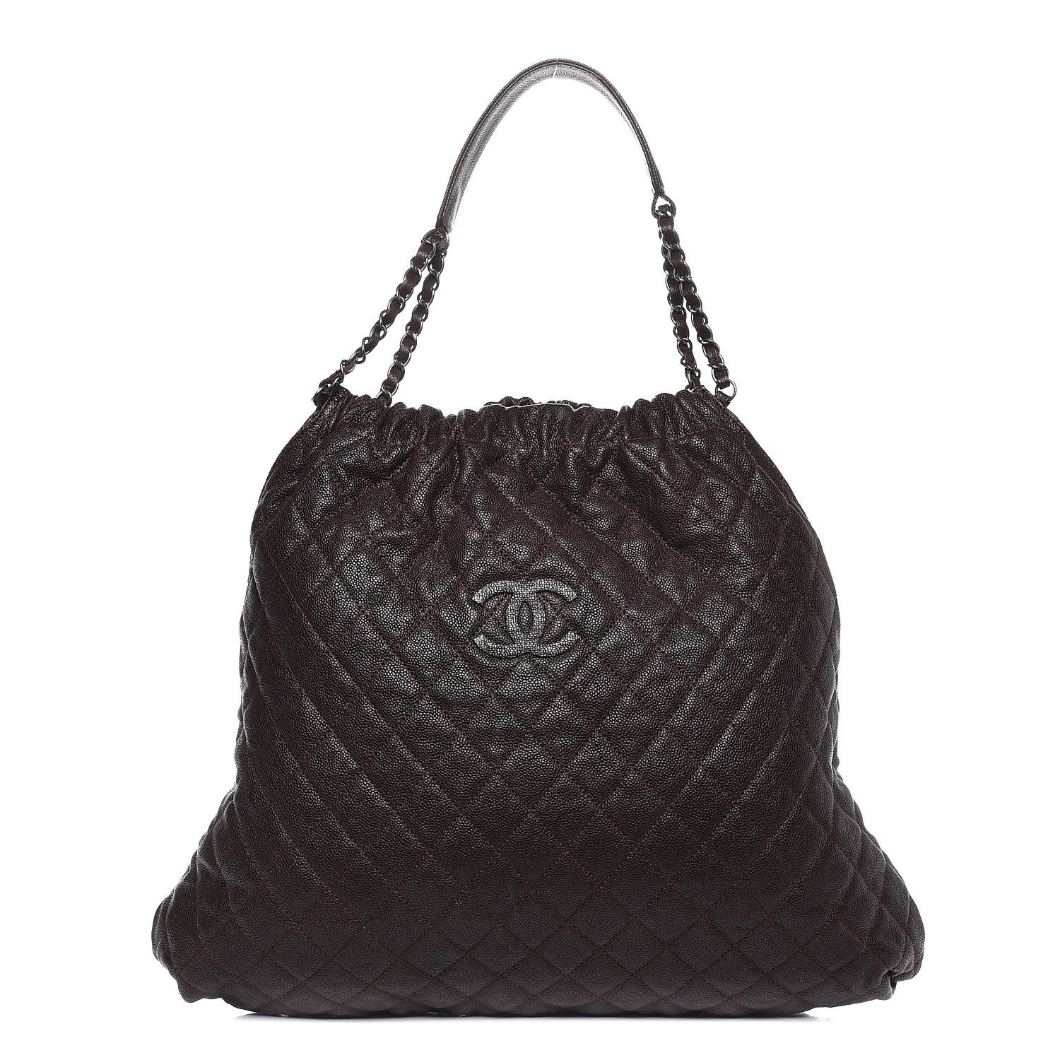 Chanel Distressed Glazed Caviar Quilted Large Elastic Tote Brown 1 of 7