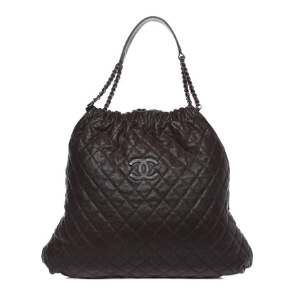 Chanel Distressed Glazed Caviar Quilted Large Elastic Tote Brown 1 of 7