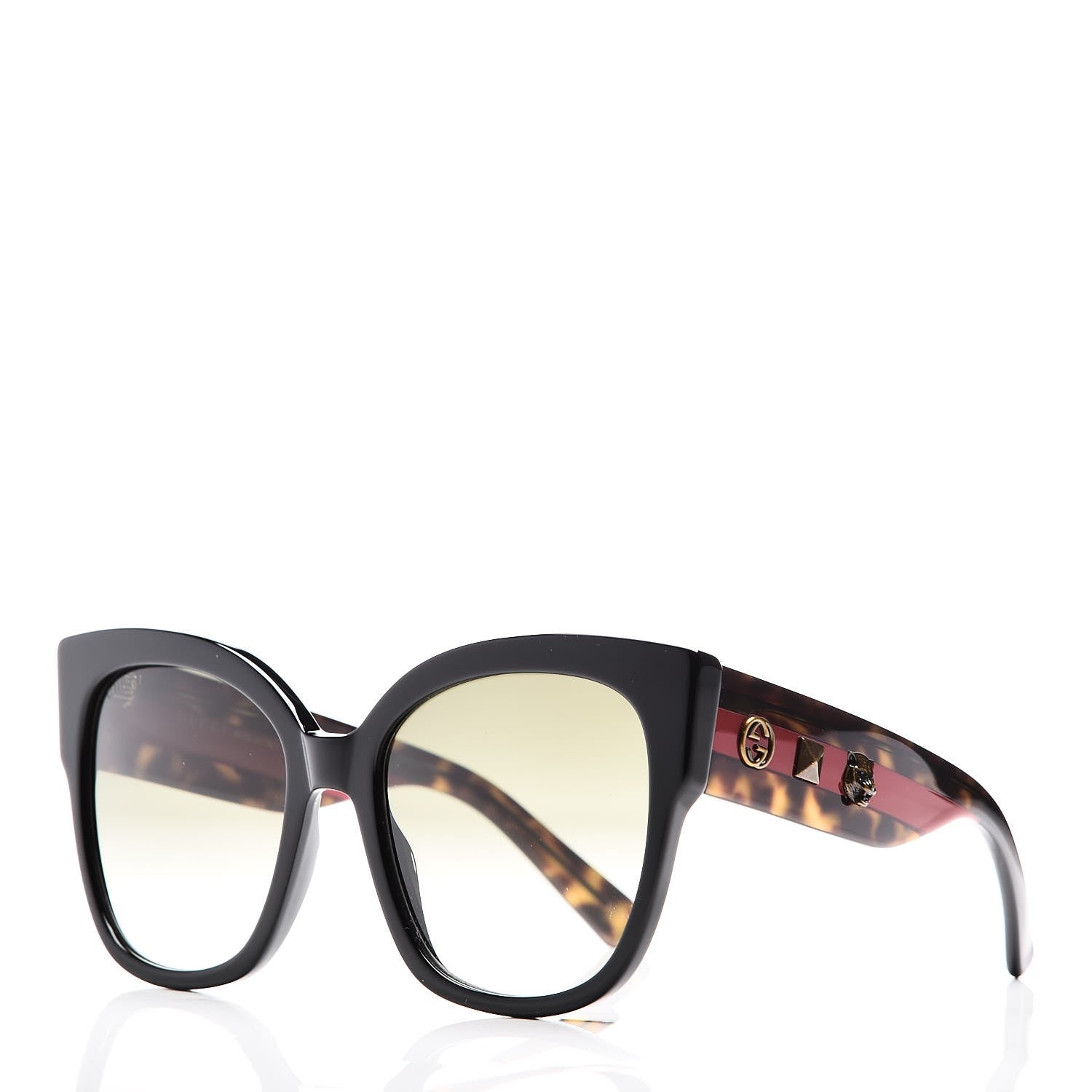 Gucci Acetate Square Frame Web Sunglasses GG0059S Black Tortoise 1 of 7