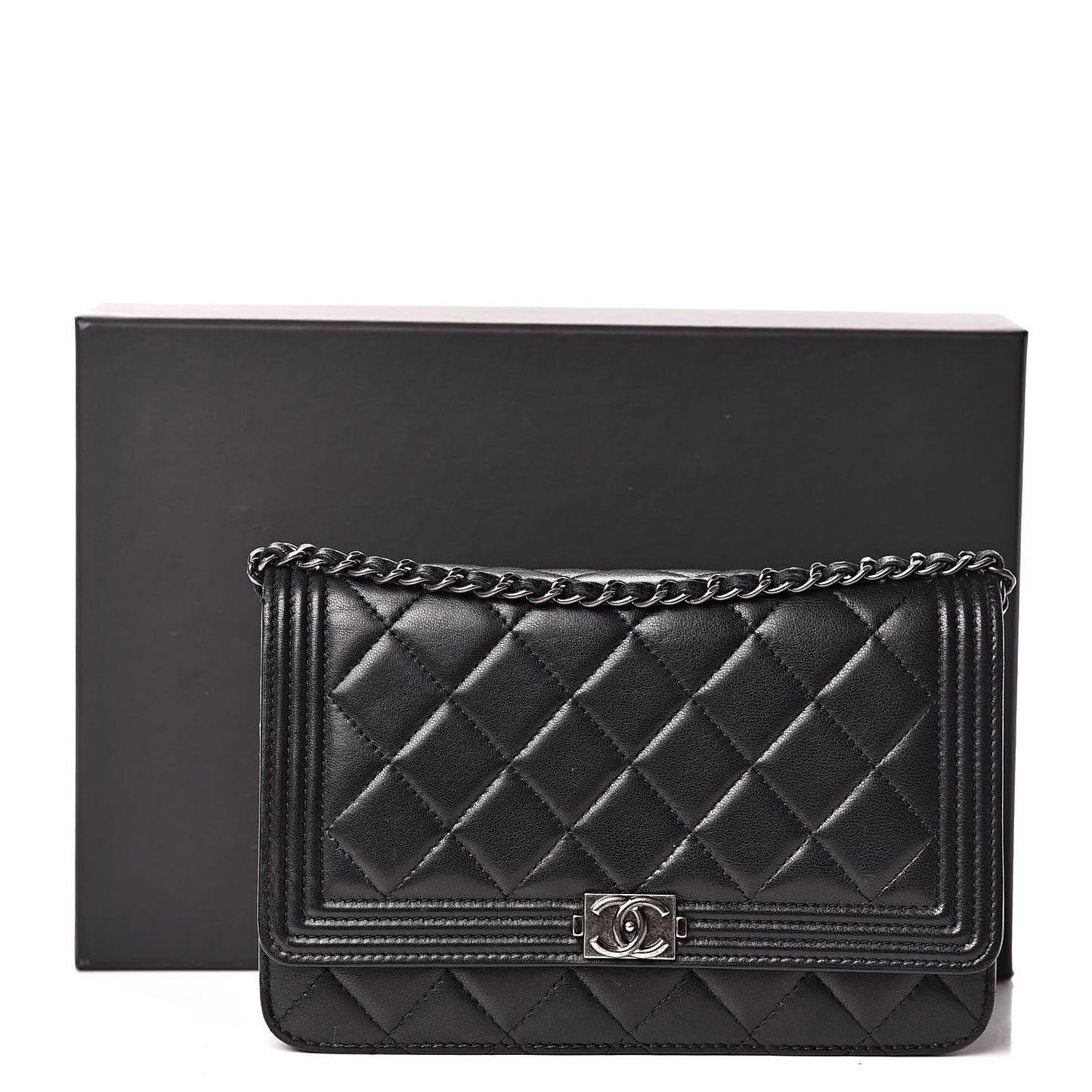 Lambskin Quilted Boy Wallet On Chain WOC Black