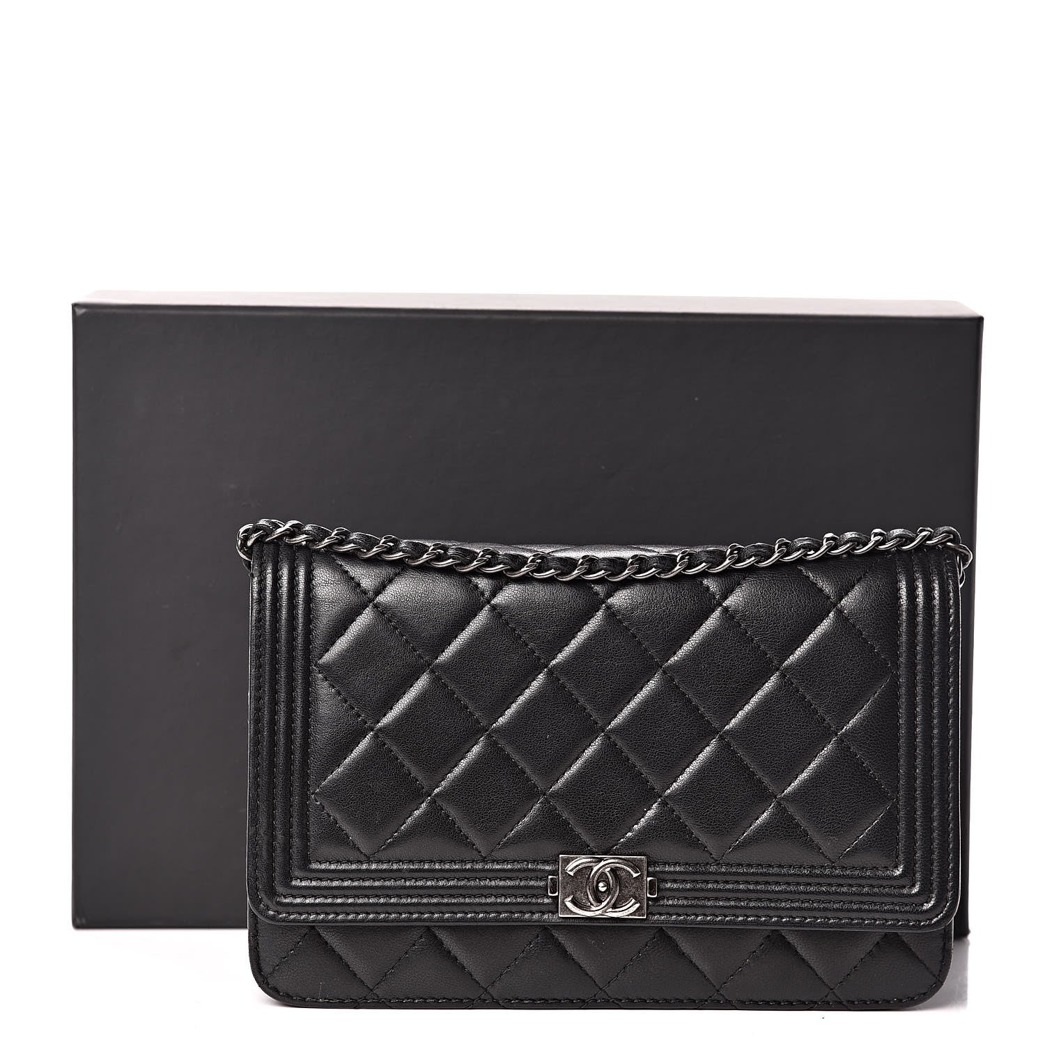 Chanel Lambskin Quilted Boy Wallet On Chain WOC Black 13 of 13