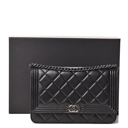 Chanel Lambskin Quilted Boy Wallet On Chain WOC Black 13 of 13