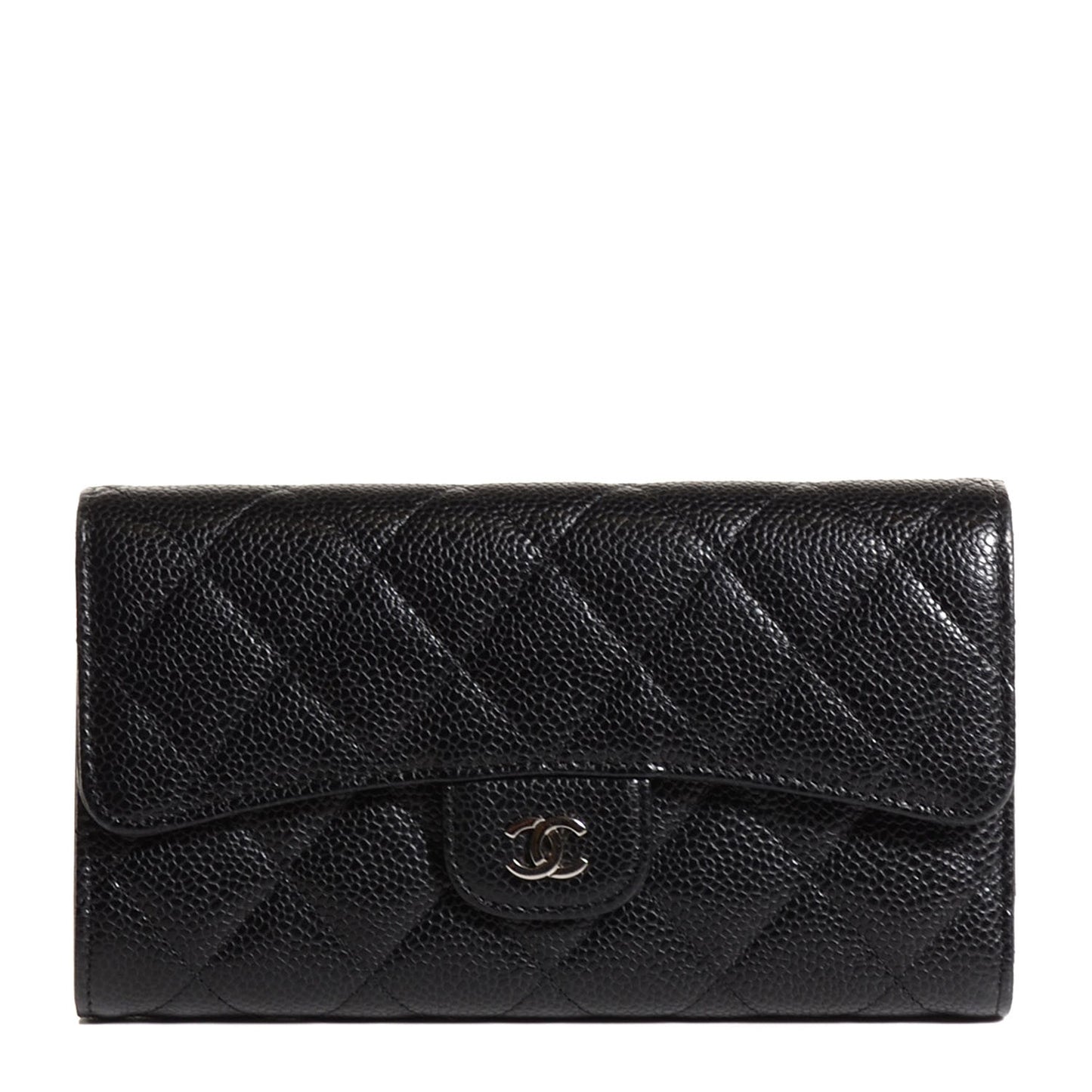 Caviar Quilted Large Flap Wallet Black
