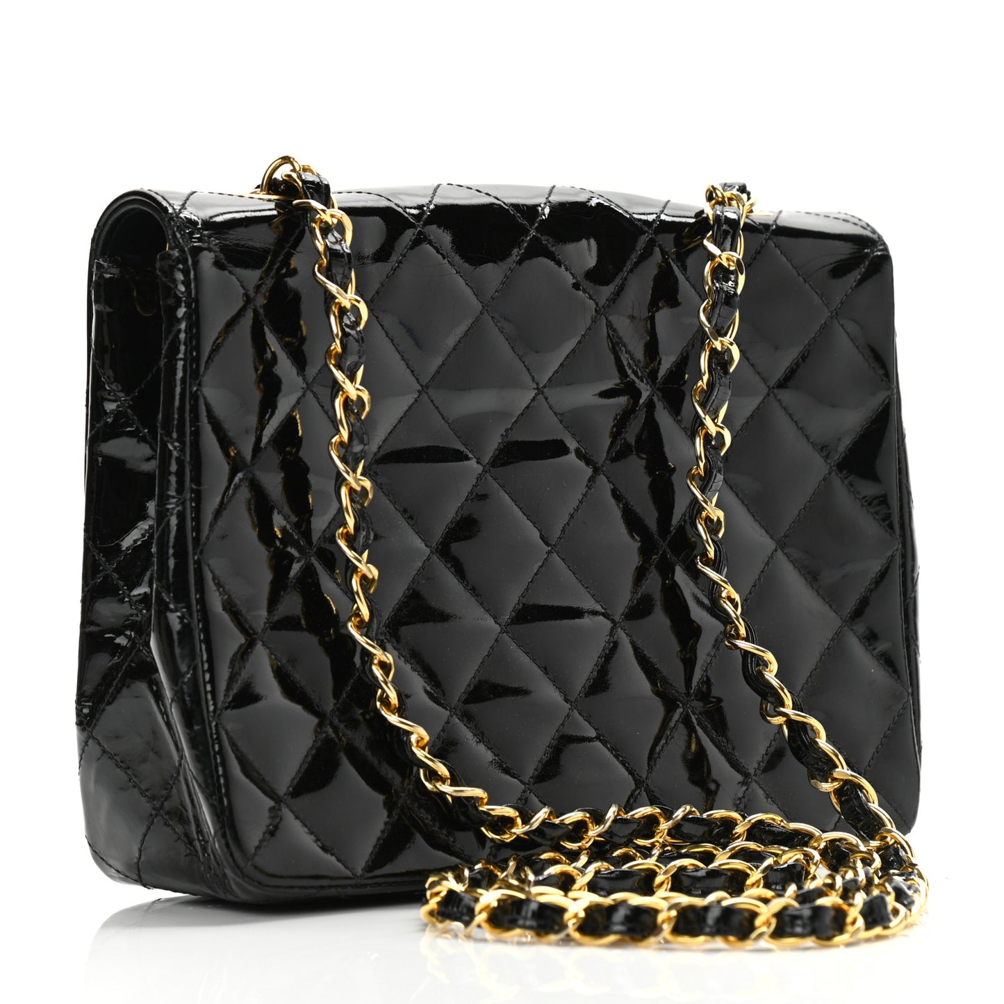 Patent Quilted Small Single Flap Black