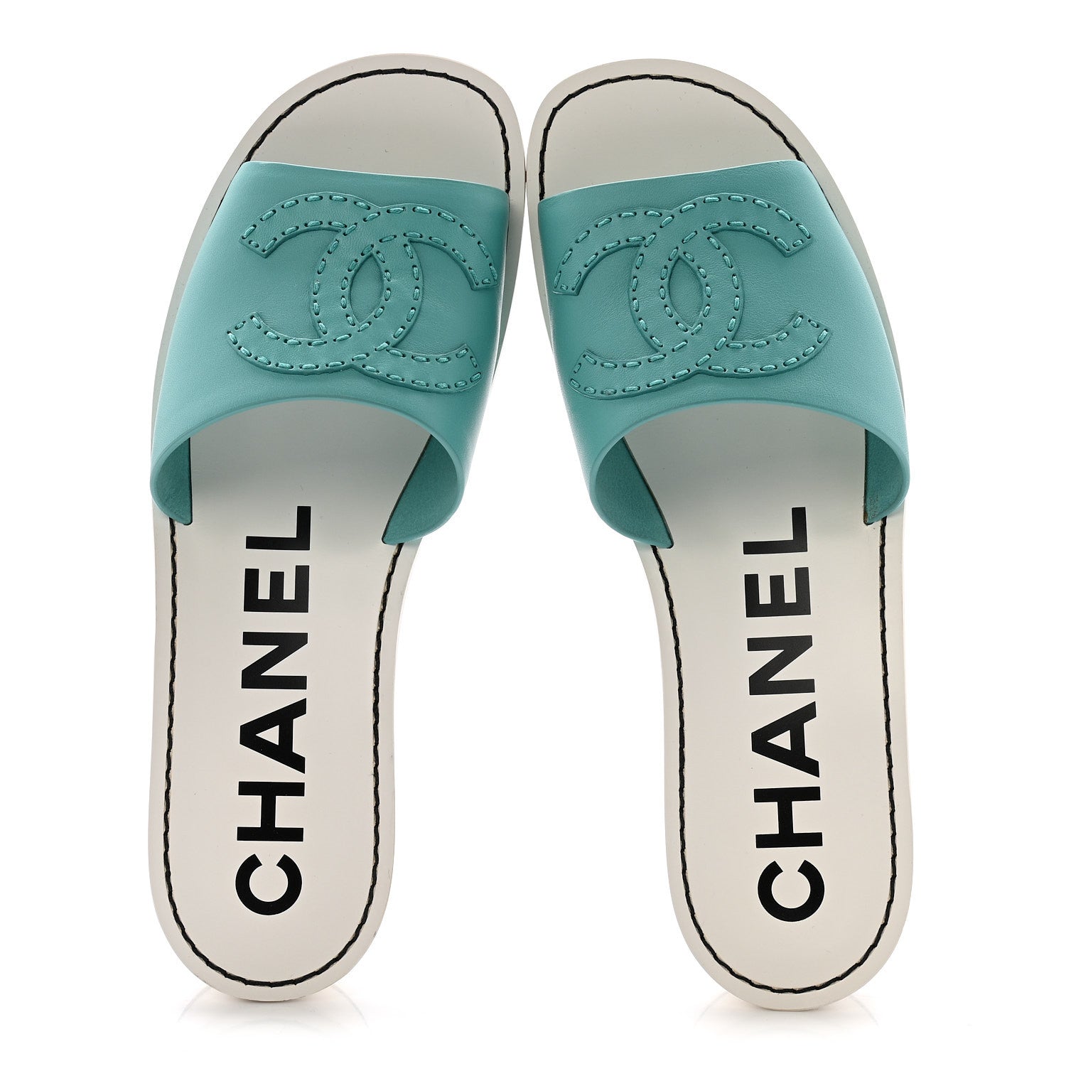 Chanel Calfskin CC Mules 39 Turquoise White 2 of 10