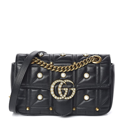 Gucci Calfskin Matelasse Studded Mini Pearly GG Marmont Shoulder Bag Black 1 of 10