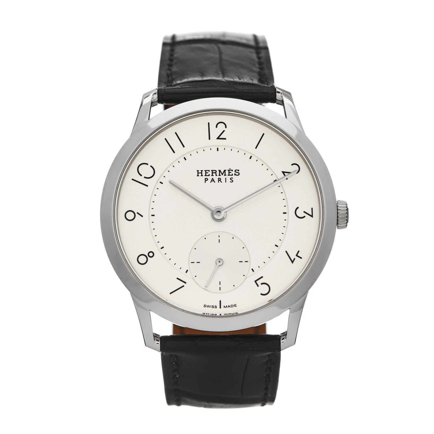 Hermes Stainless Steel Alligator 39.5mm Slim d'Hermes Automatic Watch Noir 1 of 5