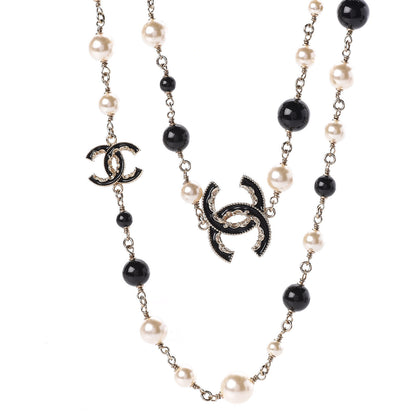 Chanel Pearl Bead Enamel CC Baroque Long Necklace Black Gold 1 of 4