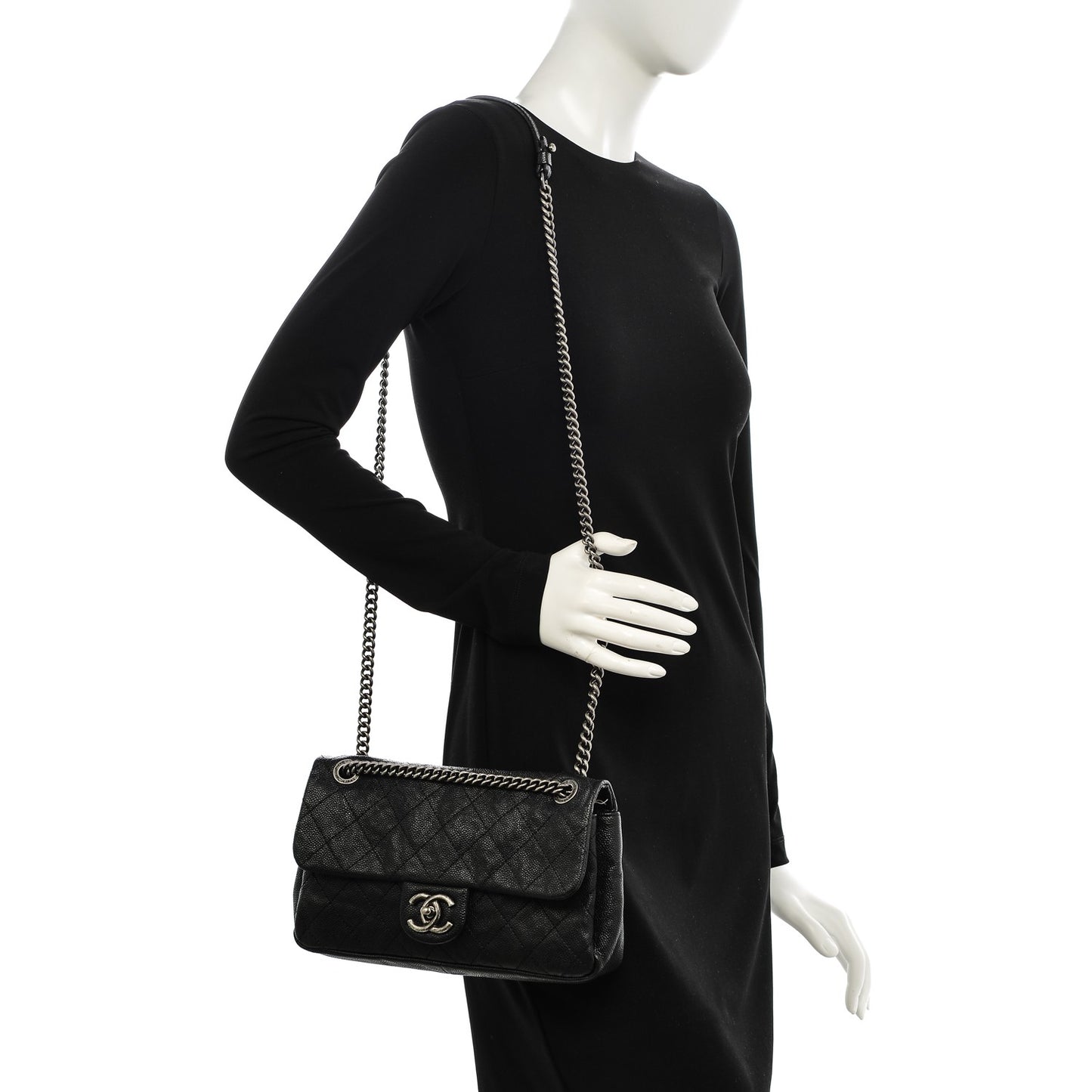 Caviar Quilted Medium Simply CC Flap Black