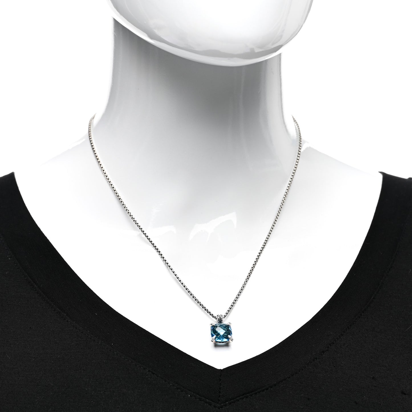 Sterling Silver Diamond Blue Topaz 11mm Chatelaine Pendant Necklace