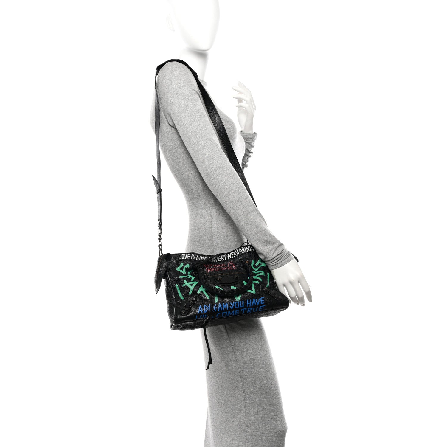 Balenciaga Agneau Graffiti All Over Classic Hardware S City Black Vert Rouge 2 of 12