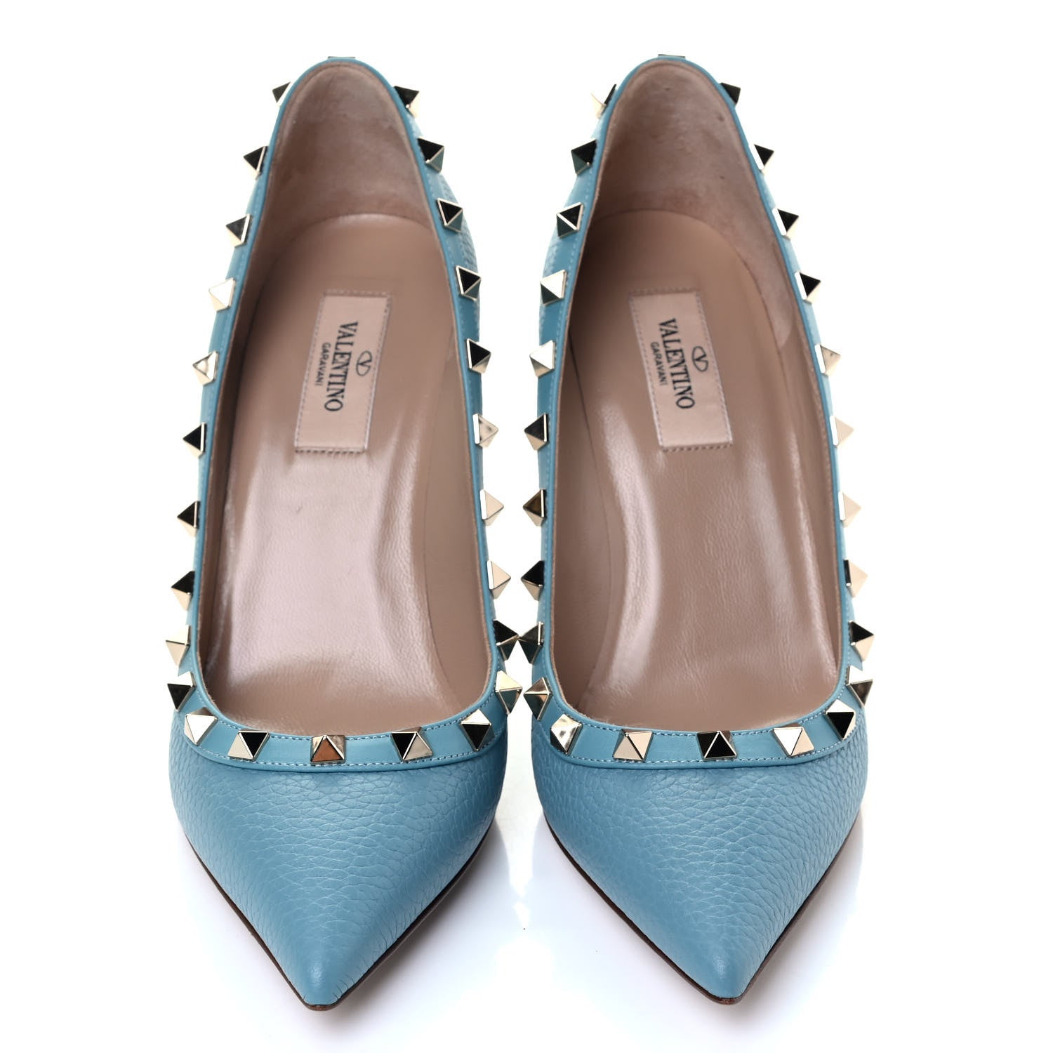Valentino Garavani Pebbled Calfskin Rockstud 85mm Pumps 37.5 Light Blue 7 of 8