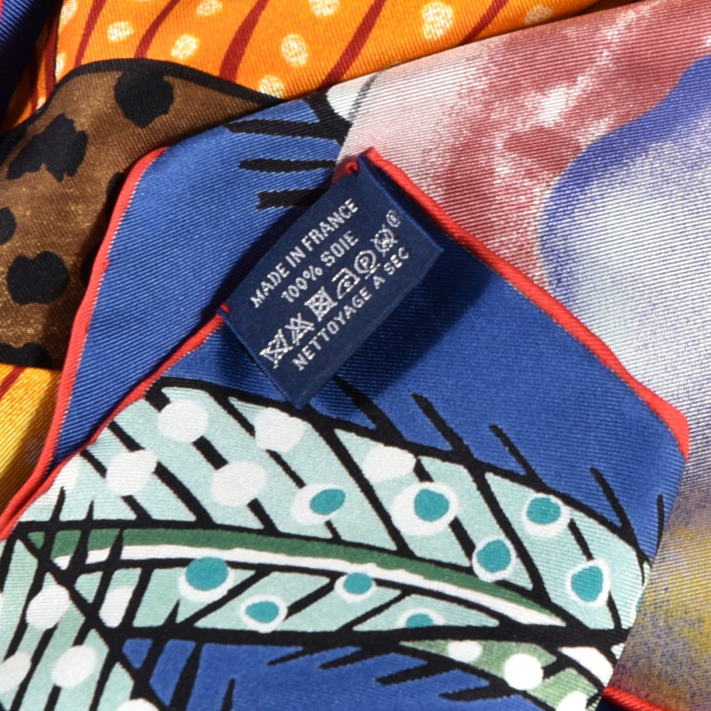 Hermes Silk Baobab Cat Scarf 90 Marine Vert Miel 4 of 5