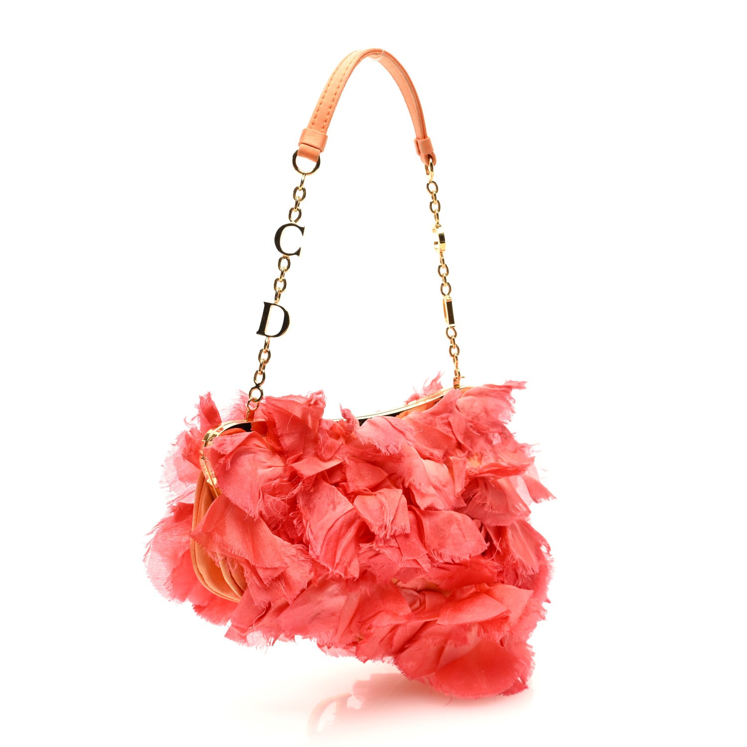 Christian Dior Silk Petal Applique Mini Saddle Orange 3 of 11