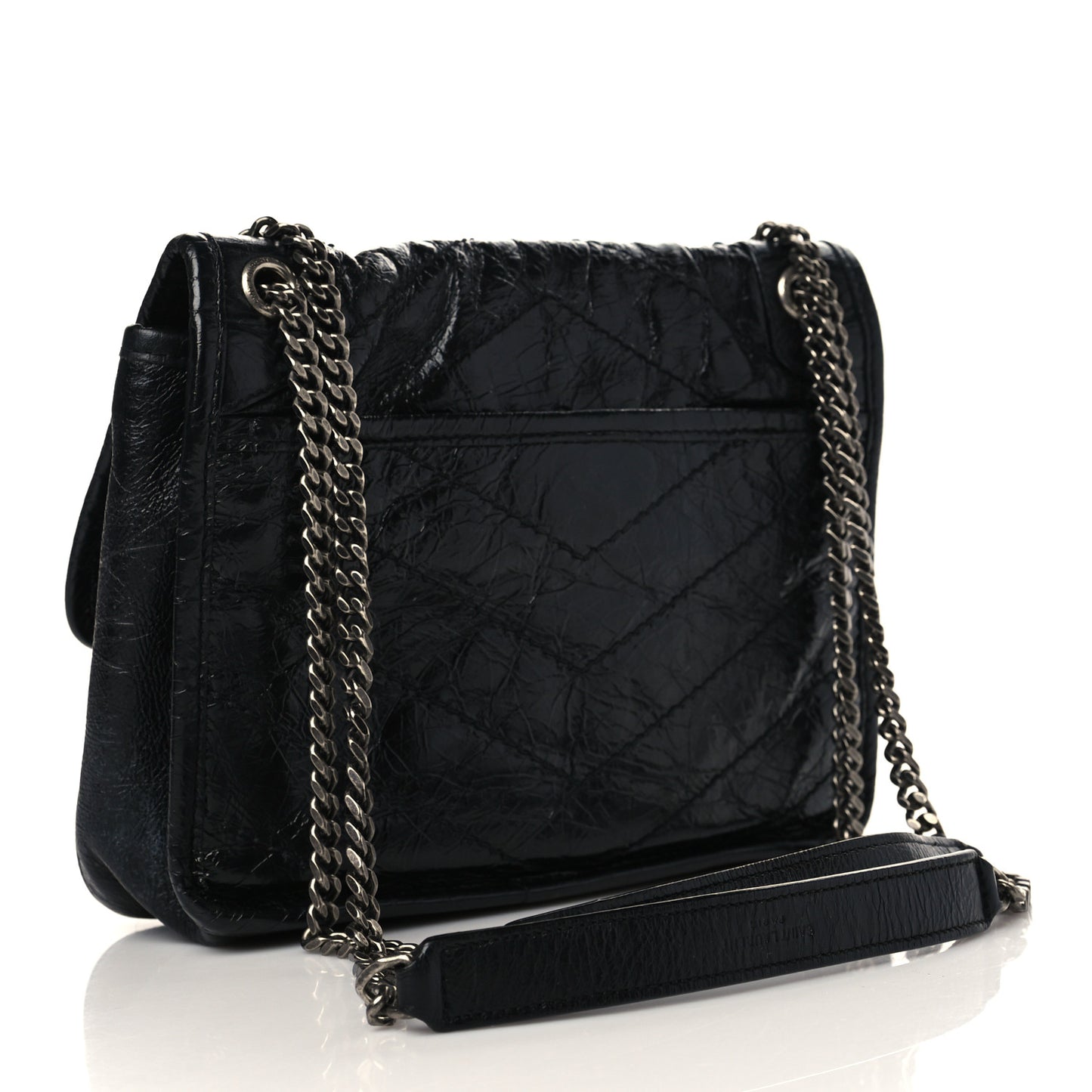 Crinkled Calfskin Matelasse Monogram Baby Niki Chain Satchel Black