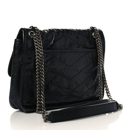 Saint Laurent Crinkled Calfskin Matelasse Monogram Baby Niki Chain Satchel Black 2 of 7