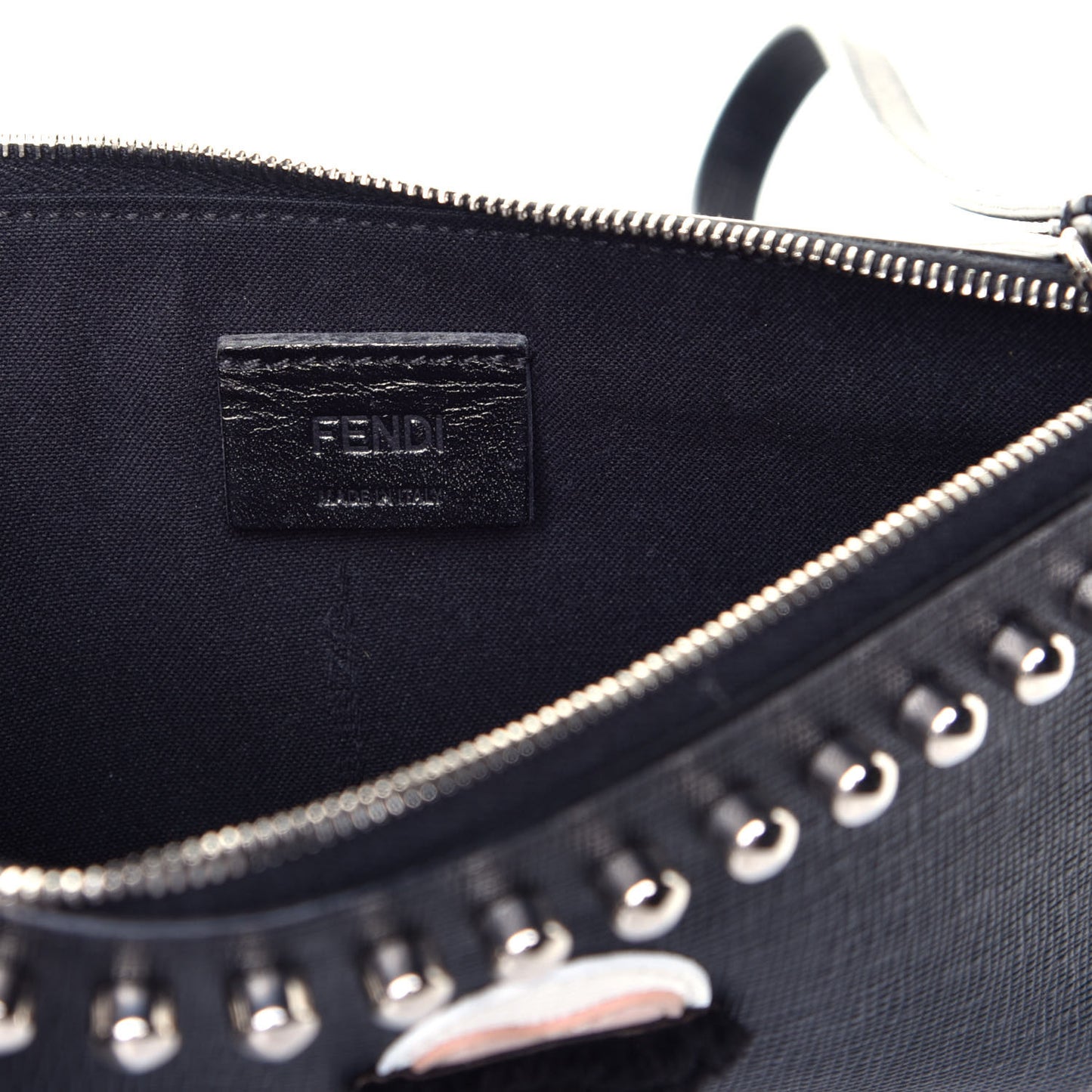 Vitello Elite Mink Fur Studded Karlito Zip Pouch Black