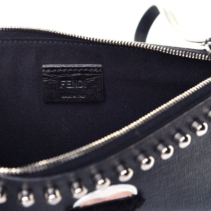 Fendi Vitello Elite Mink Fur Studded Karlito Zip Pouch Black 6 of 9