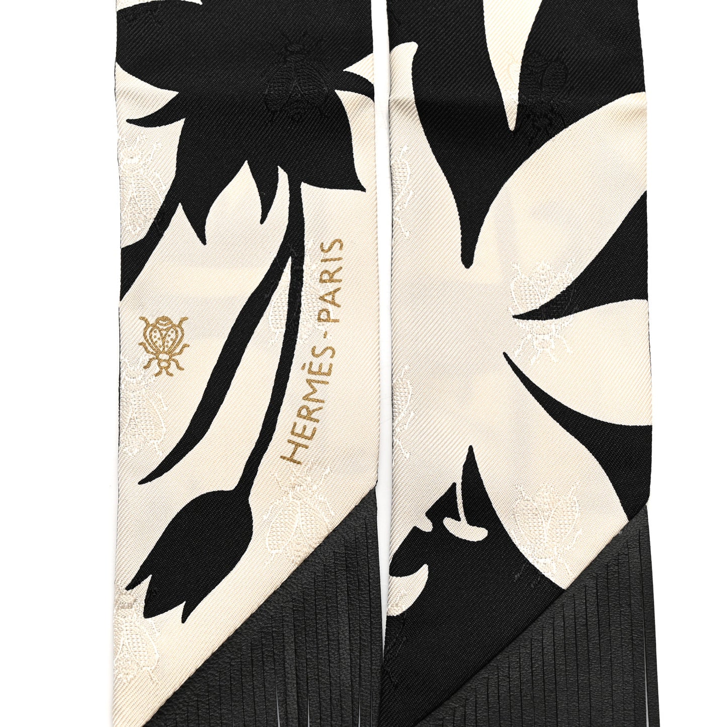 Silk Calfskin Bouquet Final Fringed Twilly Creme Black