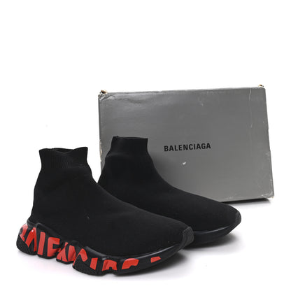 Balenciaga Neoprene Knit Womens Speed Graffiti Sneakers 40 Black Red 10 of 10