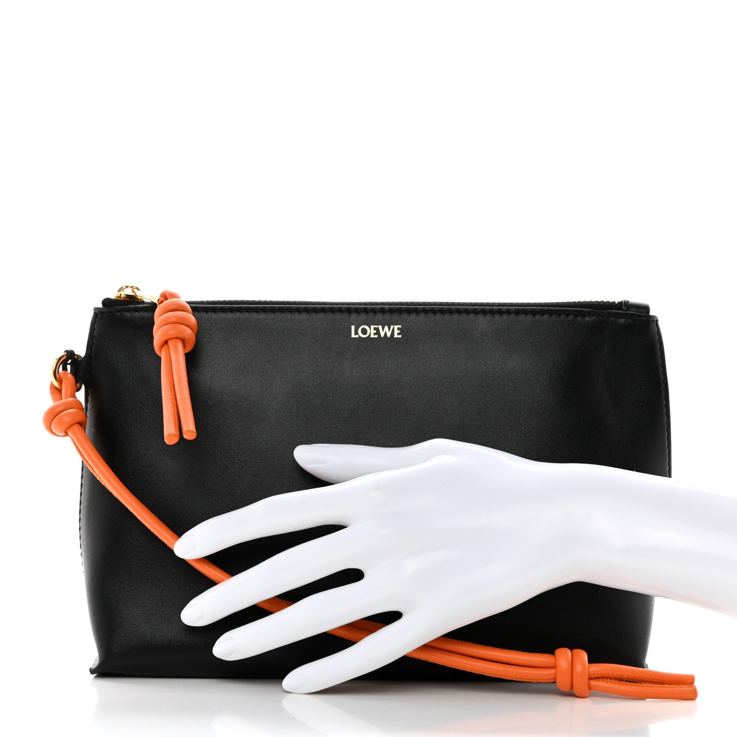 Calfskin Flamenco Knot Pouch Black Bright Orange