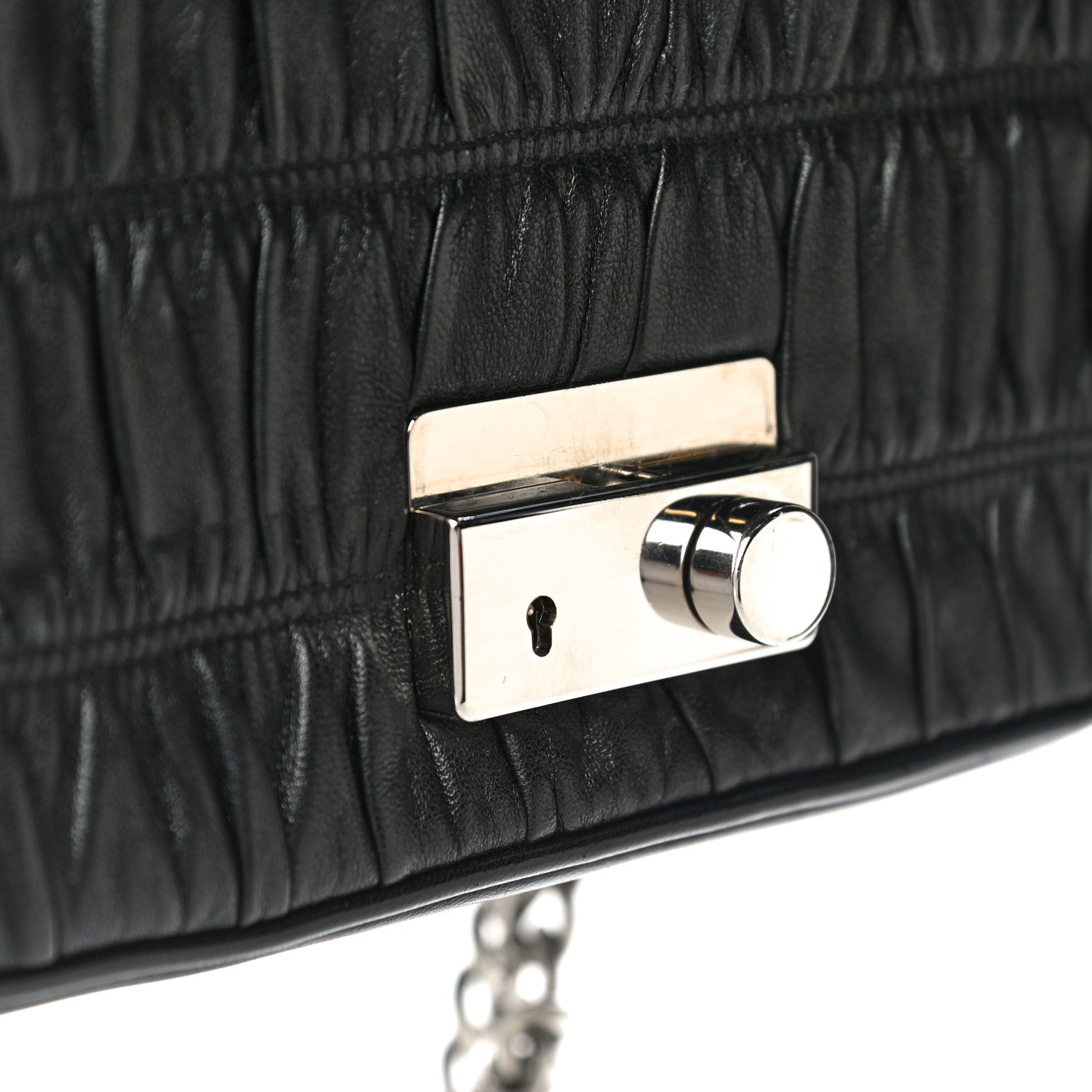 Prada Nappa Gaufre Small Sound Chain Flap Shoulder Bag Black 10 of 14