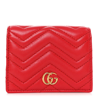 Gucci Calfskin Matelasse GG Marmont Card Case Wallet Bright Red 1 of 8