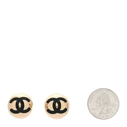 Chanel Metal Enamel CC Round Dome Earrings Gold Black 2 of 5