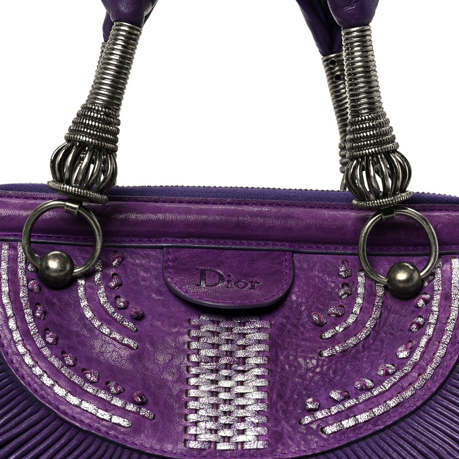 ら*送様 Christian Dior Christian Dior Lambskin Plisse Pleated Frame Satchel Violet Fonce