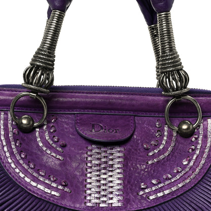 Christian Dior Lambskin Plisse Pleated Frame Satchel Violet Fonce 8 of 10