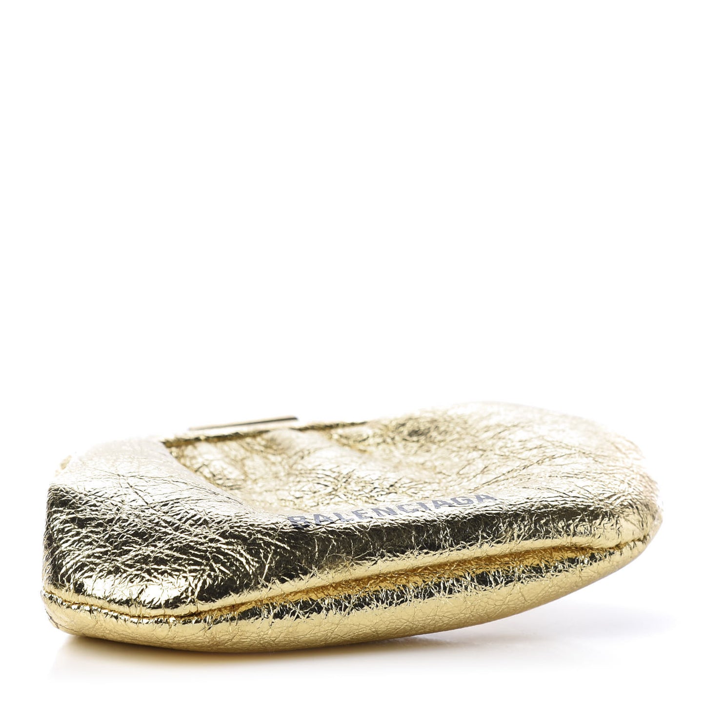 Metallic Textured Calfskin Logo Cloud Coin Purse With Strap Gold