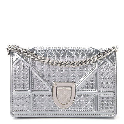 Christian Dior Metallic Patent Micro-Cannage Baby Diorama Flap Bag Silver 1 of 4