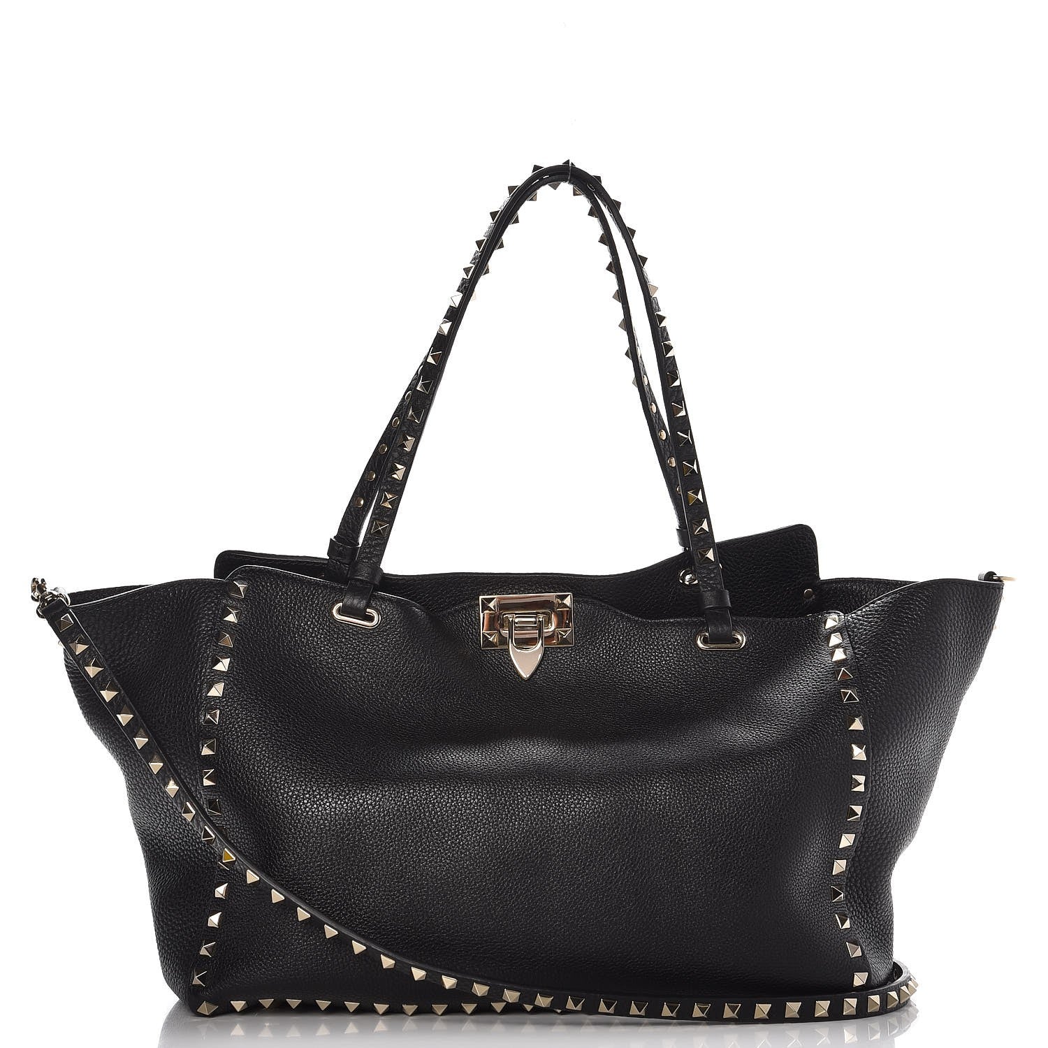 Valentino Garavani Alce Printed Calfskin Medium Rockstud Tote Black 1 of 7