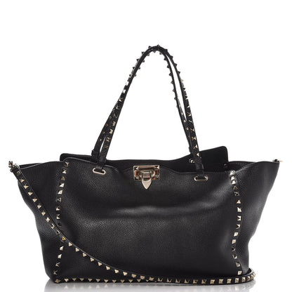 Valentino Garavani Alce Printed Calfskin Medium Rockstud Tote Black 1 of 7