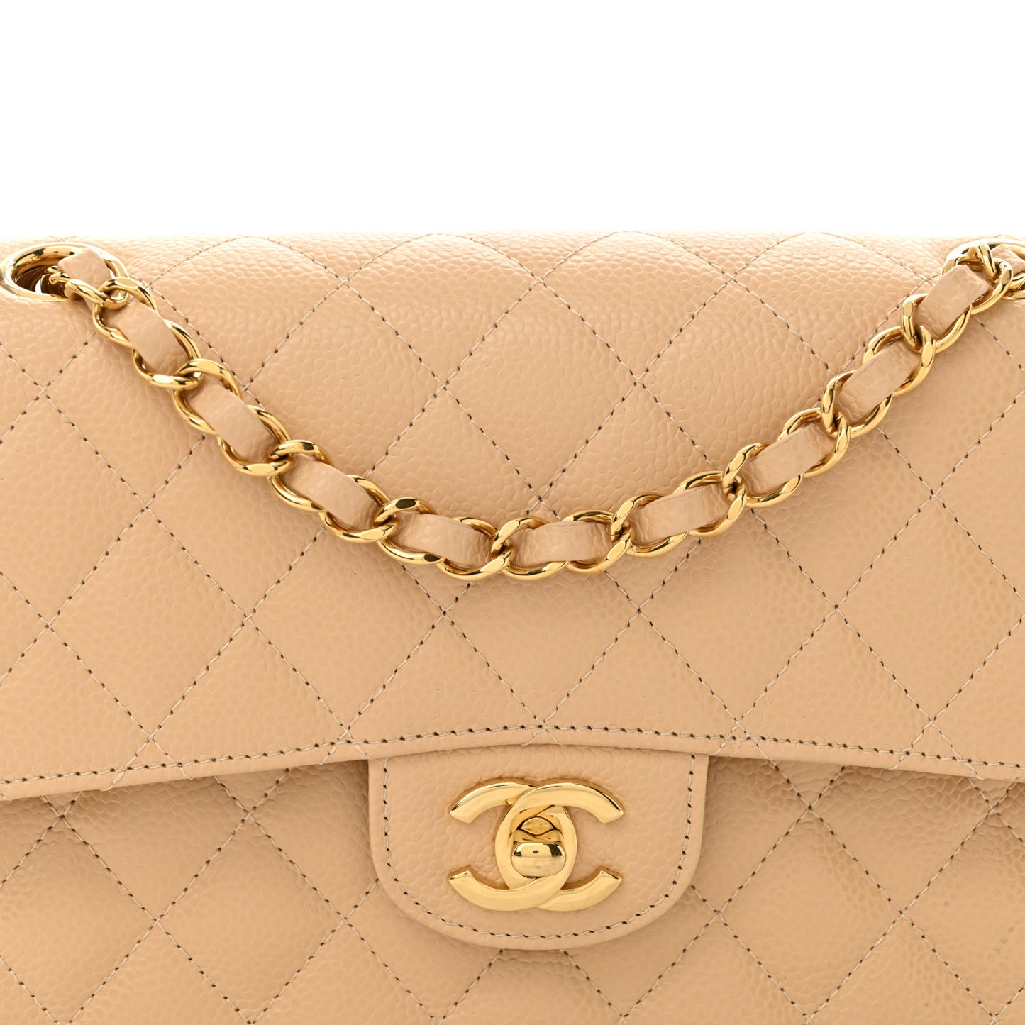 Caviar Quilted Small Double Flap Beige