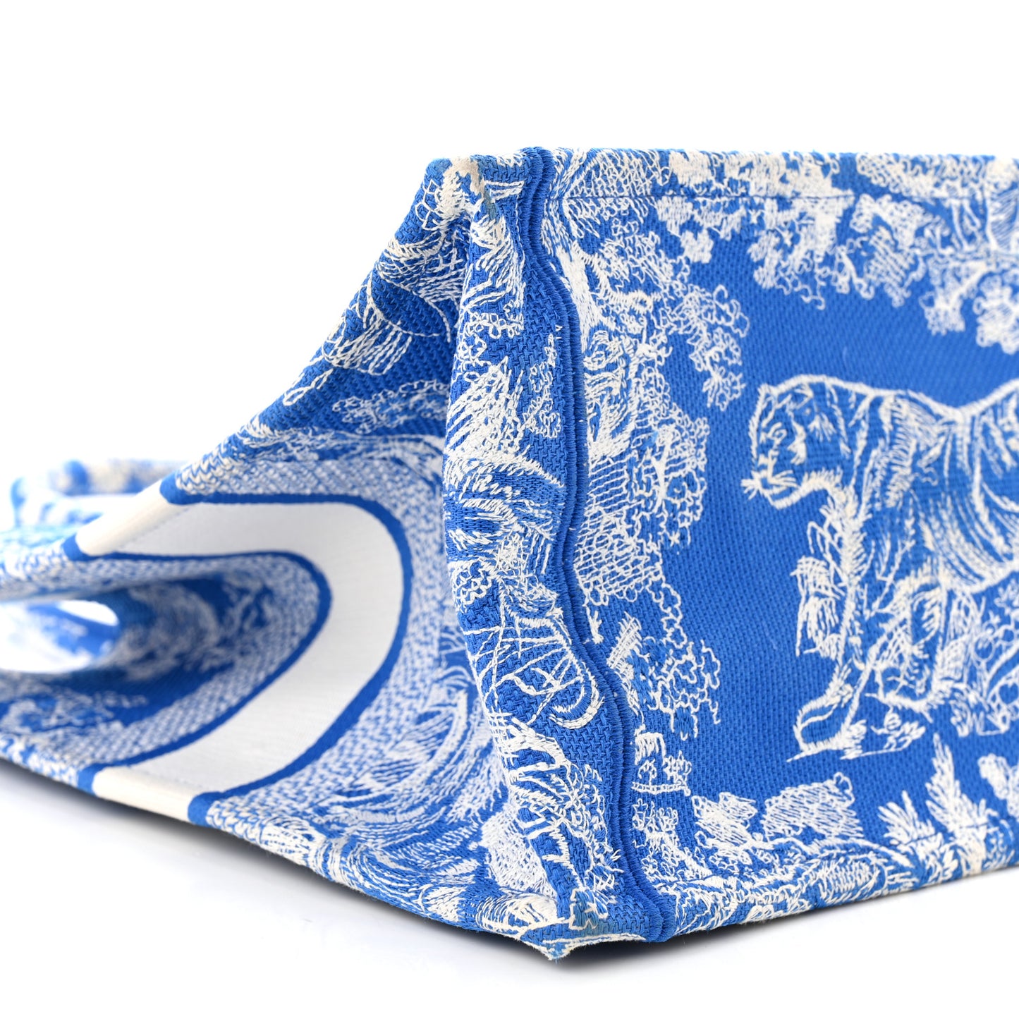 Canvas Embroidered Medium Dioriviera Toile De Jouy Book Tote Fluorescent Blue