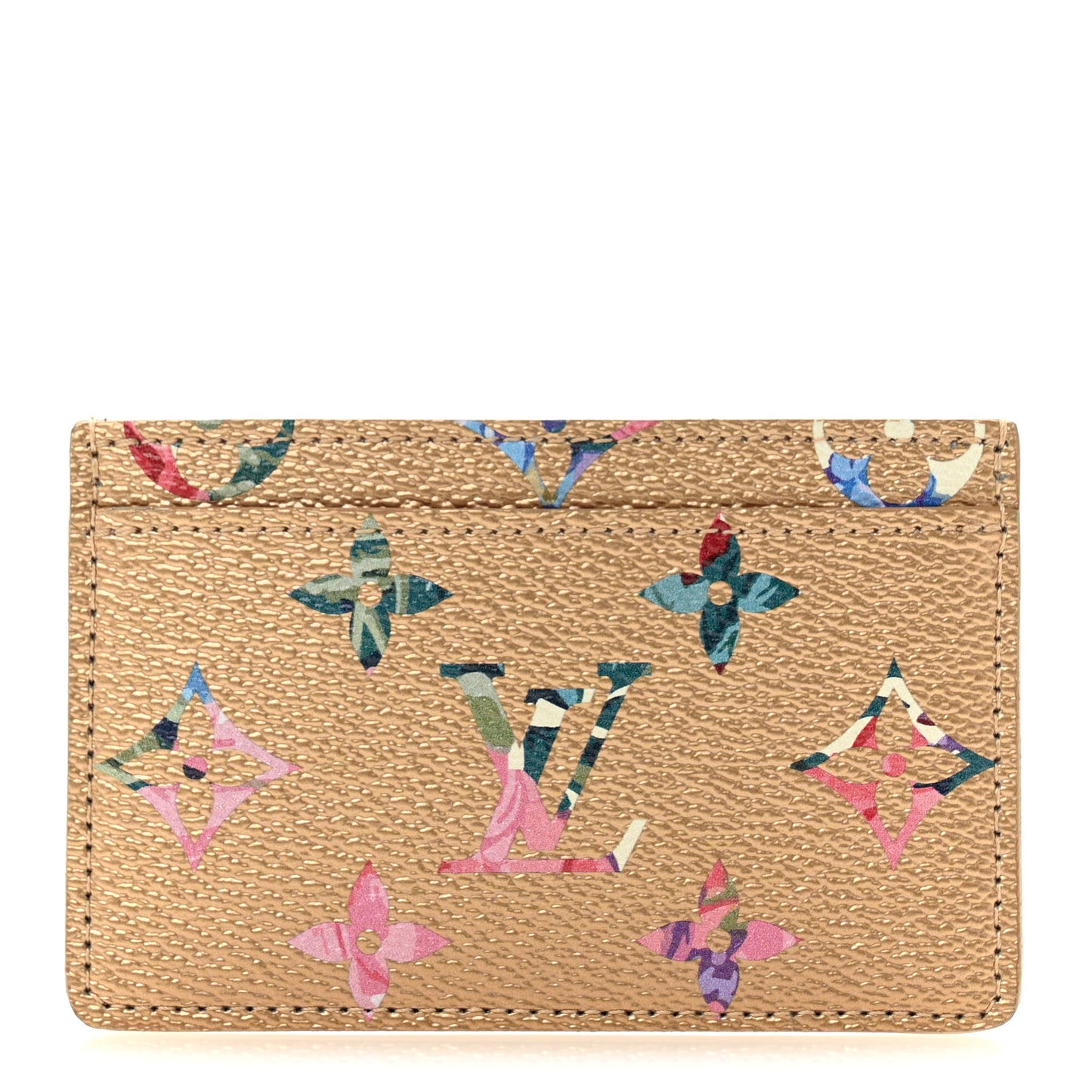 Metallic Monogram LV Garden Card Holder Gold