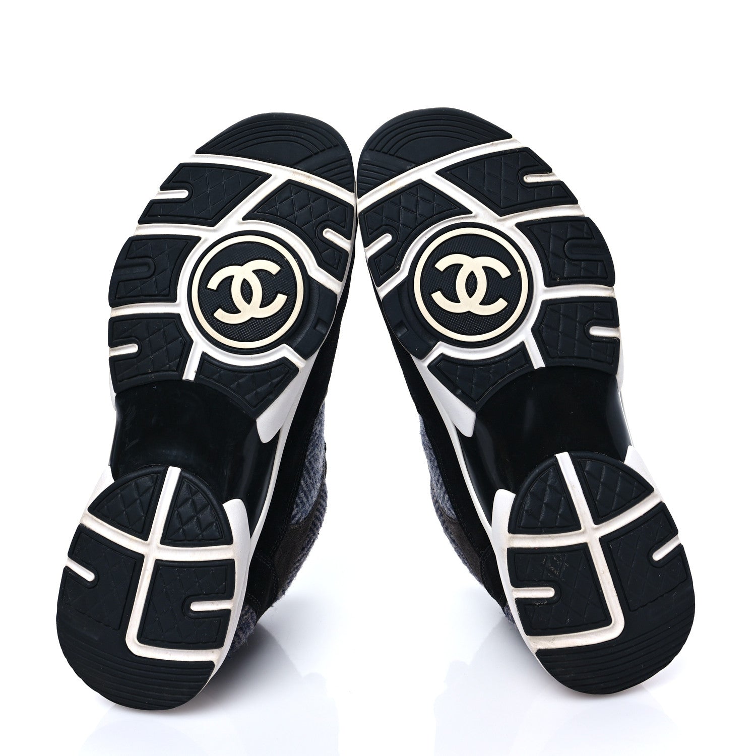 Chanel Fabric Suede Calfskin CC Sneakers 41 Black Grey Dark Grey 9 of 14