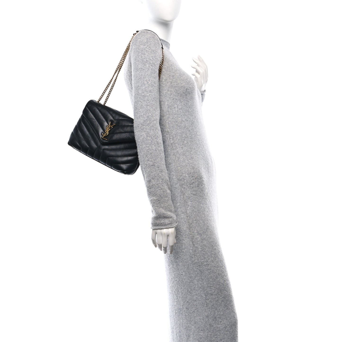 Calfskin Y Quilted Monogram Small Loulou Chain Satchel Black