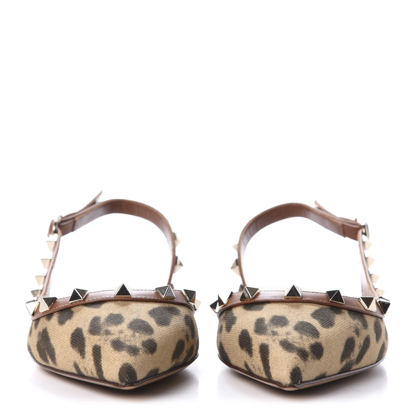 Canvas Leopard Print Rockstud Slingback Flats 36 Brown