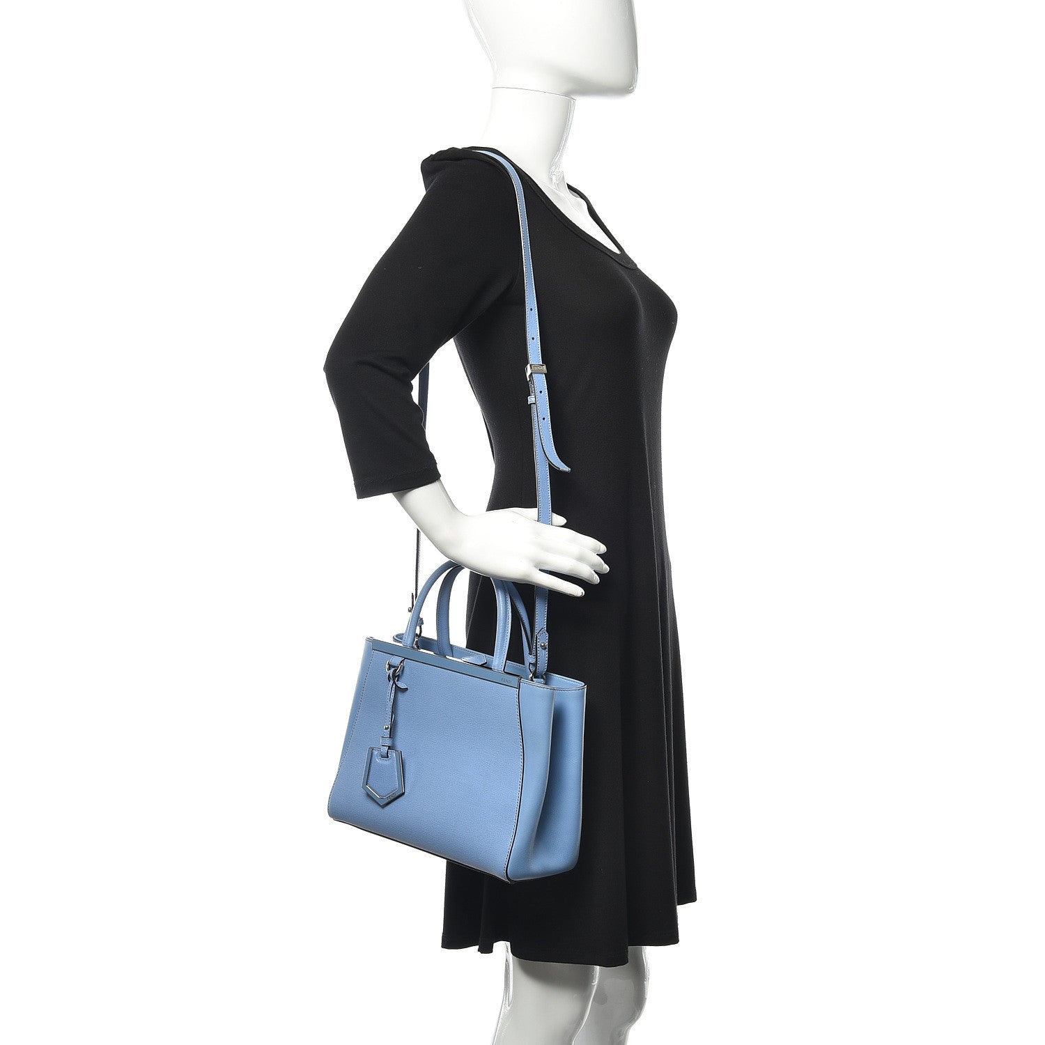 Fendi Vitello Elite Flamingo Petite 2Jours Tote Azzurro Nebula 2 of 14