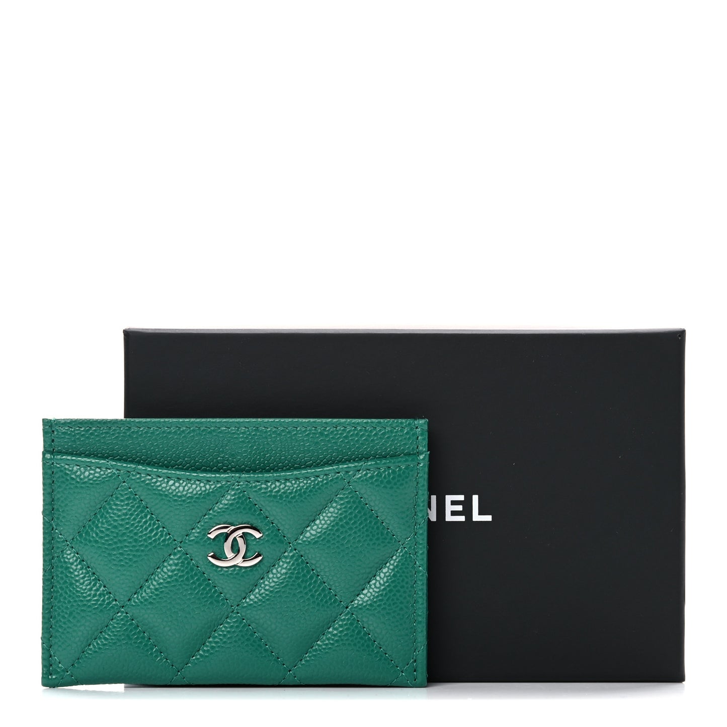 Metallic Caviar Quilted Card Holder Green