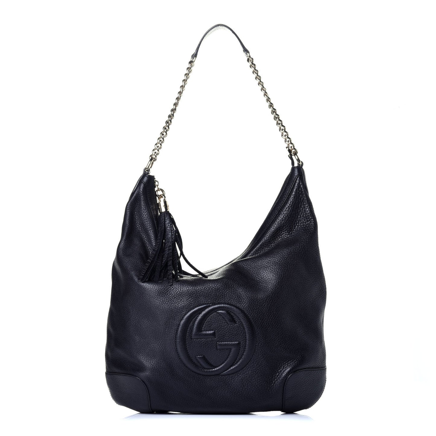 Pebbled Calfskin Medium Soho Chain Hobo Black