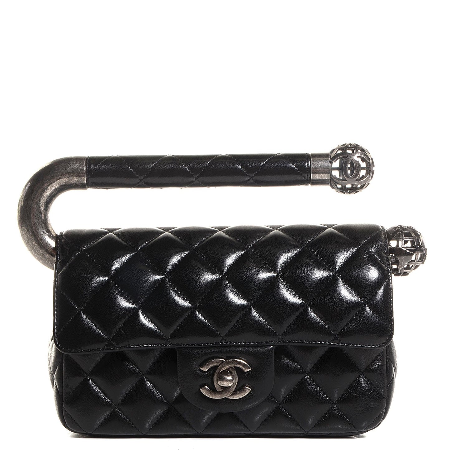 Lambskin Quilted Mini Around the World Flap Black