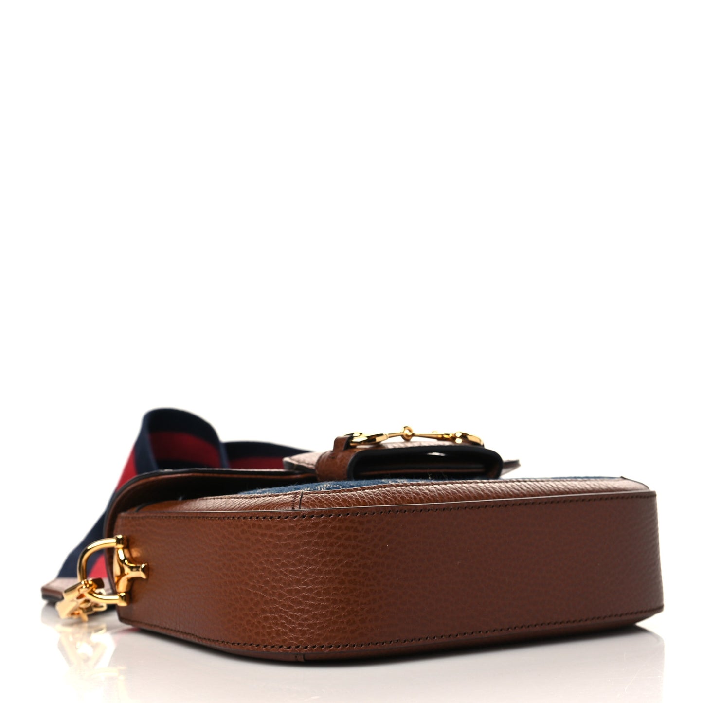 New Denim GG Monogram Dollar Calfskin Web Mini Horsebit 1955 Shoulder Bag Blue Tea Cuir Epilog