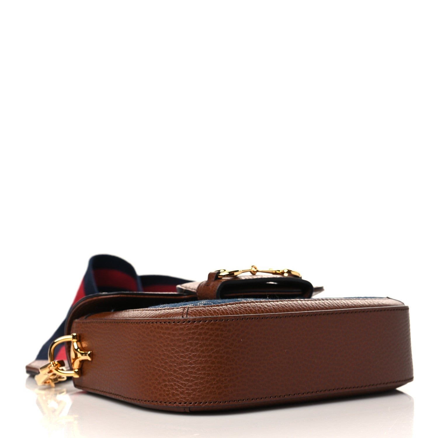 Gucci New Denim GG Monogram Dollar Calfskin Web Mini Horsebit 1955 Shoulder Bag Blue Tea Cuir Epilog 3 of 5