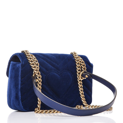 Gucci Velvet Matelasse Mini GG Marmont Shoulder Bag Cobalt Blue 3 of 8