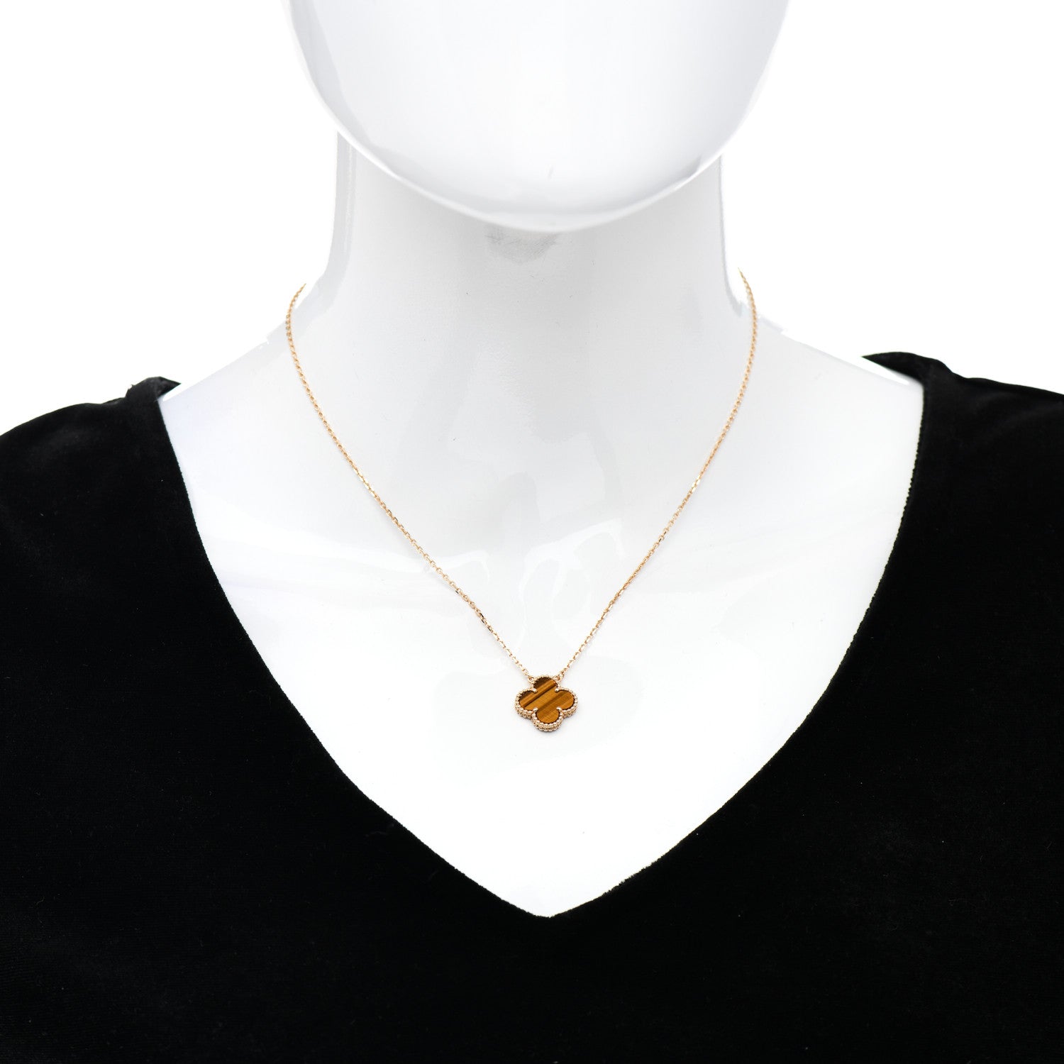 Van Cleef & Arpels 18K Yellow Gold Tiger Eye Vintage Alhambra Pendant Necklace 2 of 5